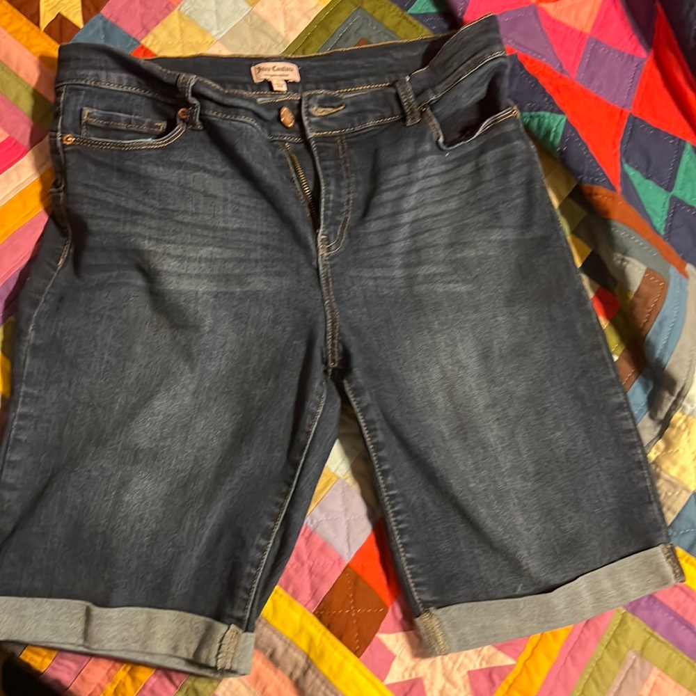 jean shorts Comfy and stretchy Flattering Darker wash Size 12 Total length 18